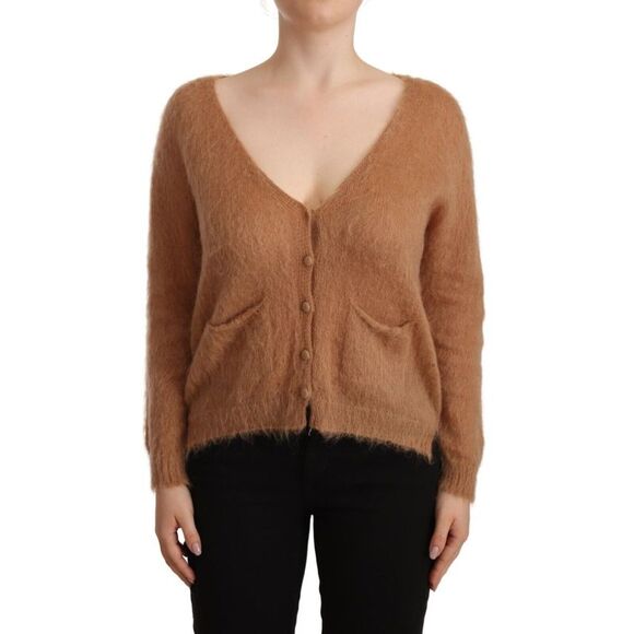 PINK MEMORIES Brown Cardigan V-Neck Long Sleeve Women's Sweater - Picture 1 of 4